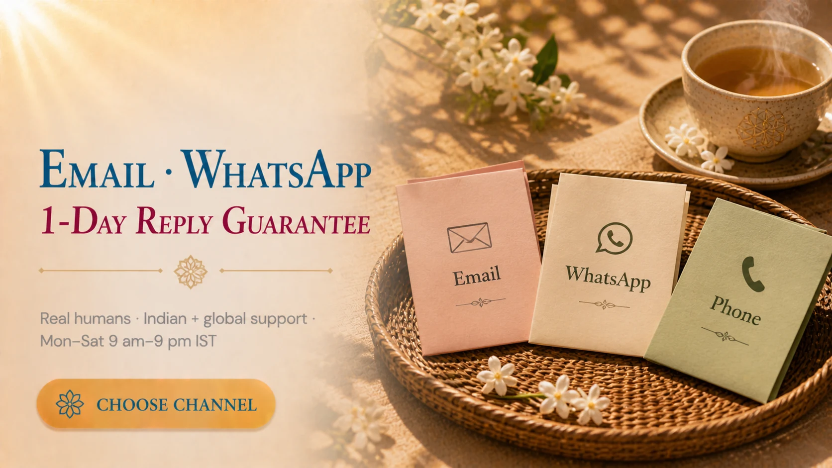 Email · WhatsApp · 1-day reply guarantee